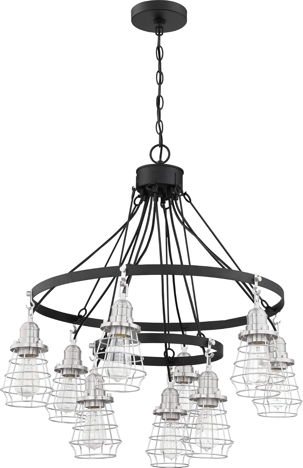 Luminaire Craftmade Plafonnier Thatcher à 9 lumières finition noir mat/nickel poli brossé, collection Neighborhood 50629-FBBNK Kmo Électrique