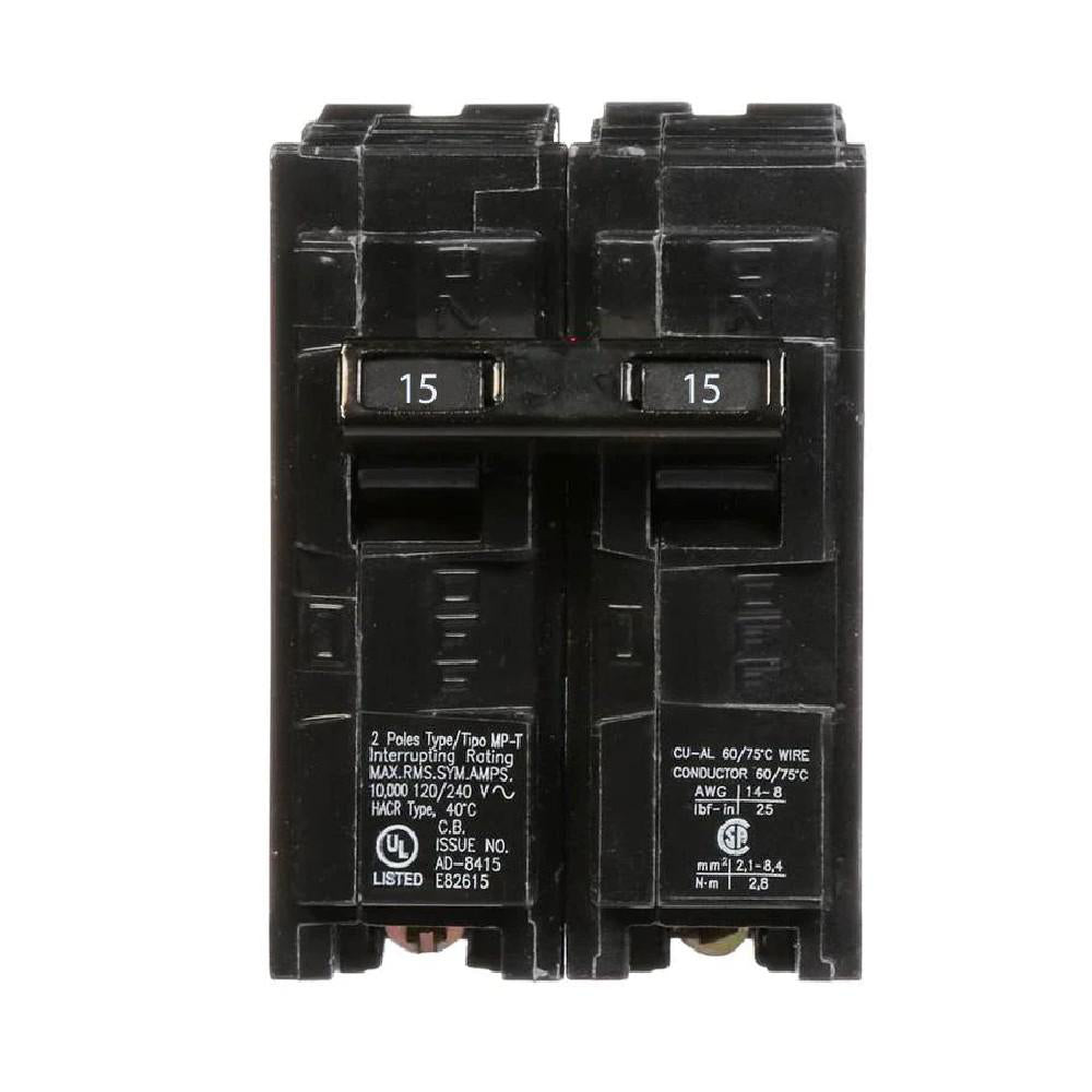 Disjoncteur enfichable Clip-On bipolaire 15A 2 pôles Siemens SIEQ215 Kmo Électrique