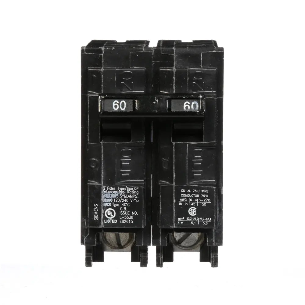 Disjoncteur 60A 2 pôles Siemens SIEQ260 Kmo Électrique