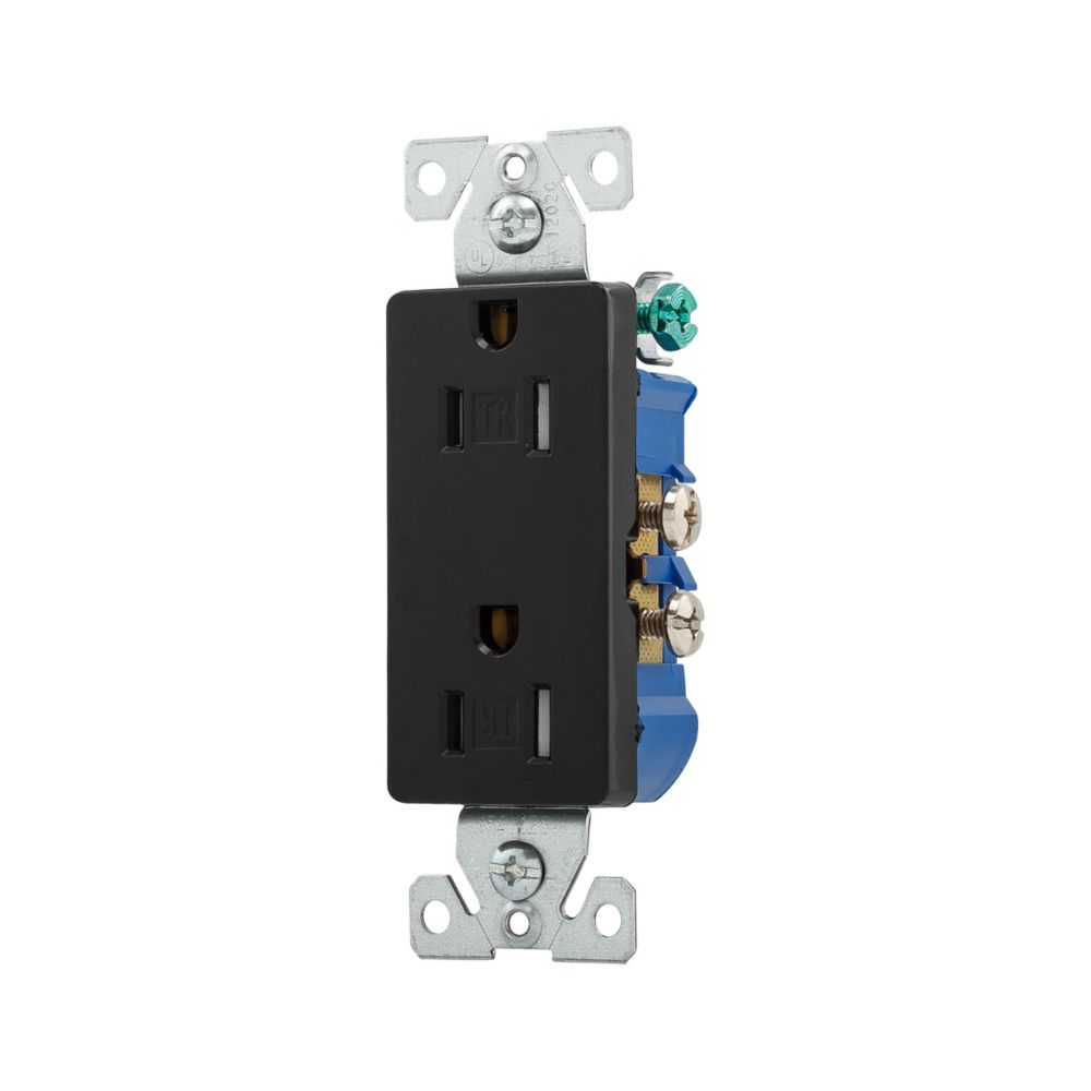 Prise décora double Eaton 15A 2P 3F 125V NOIR TR1107BK Kmo Électrique