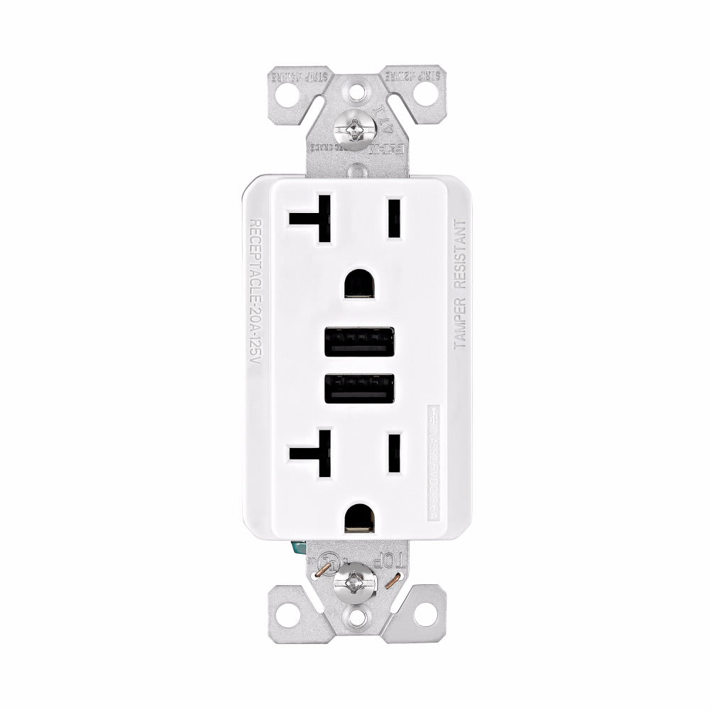 Prise double/2-USB chargeur décora Eaton 20A 2P3F 125V TR7766WBOX Kmo Électrique