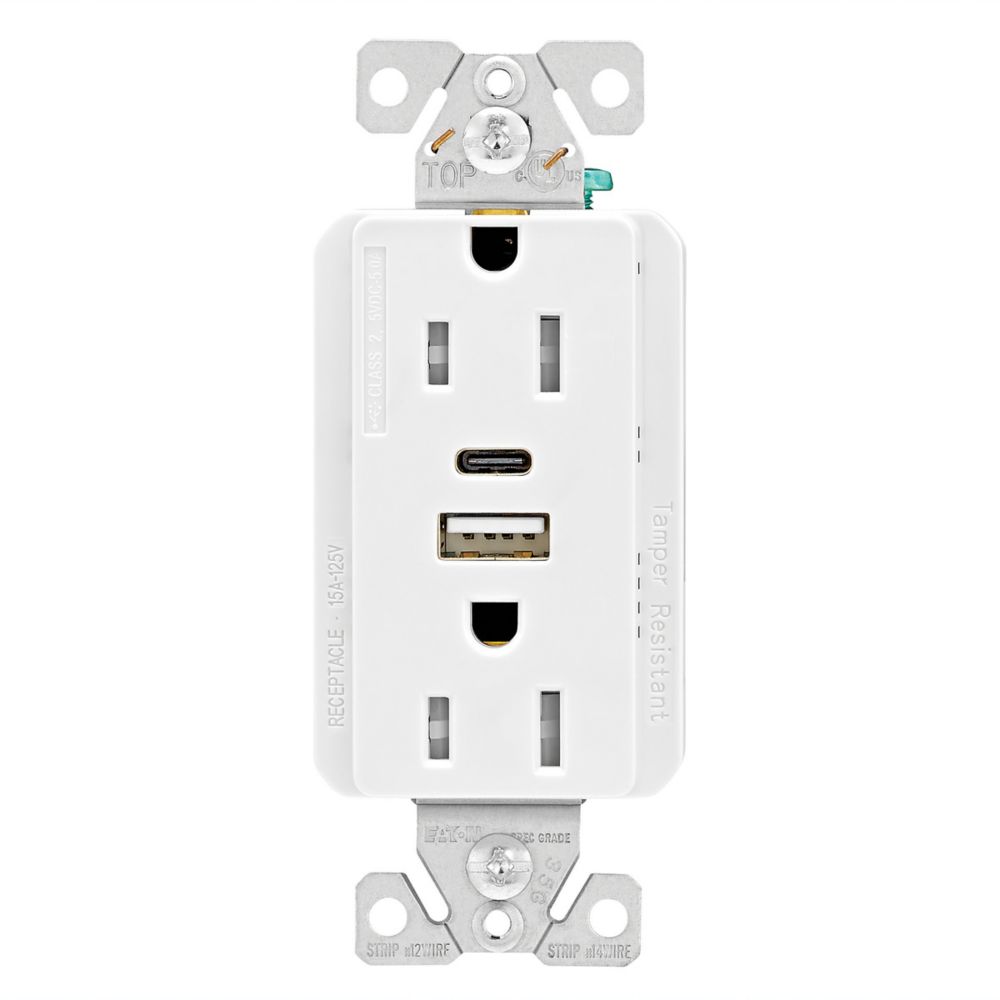 Prise murale USB et USB-C Eaton 15A TR TRUSBAC15W Kmo Électrique