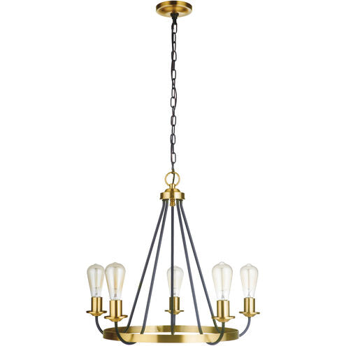 Luminaire Craftmade Lustre de plafond Neighborhood Randolph à 5 lumières, 25 pouces, noir mat/laiton satiné, collection Neighborhood 50325-FBSB Kmo Électrique
