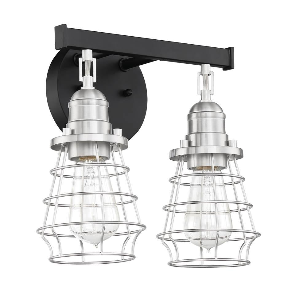Luminaire Craftmade Applique murale de courtoisie Neighborhood Thatcher à 2 lampes, 12 pouces, noir mat/nickel poli brossé, collection Neighborhood 50602-FBBNK Kmo Électrique