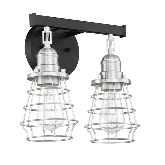 Luminaire Craftmade Applique murale de courtoisie Neighborhood Thatcher à 2 lampes, 12 pouces, noir mat/nickel poli brossé, collection Neighborhood 50602-FBBNK Kmo Électrique