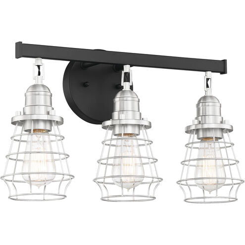 Luminaire Craftmade Applique murale de courtoisie Neighborhood Thatcher à 3 lampes, 19 pouces, noir mat/nickel poli brossé, collection Neighborhood 50603-FBBNK Kmo Électrique