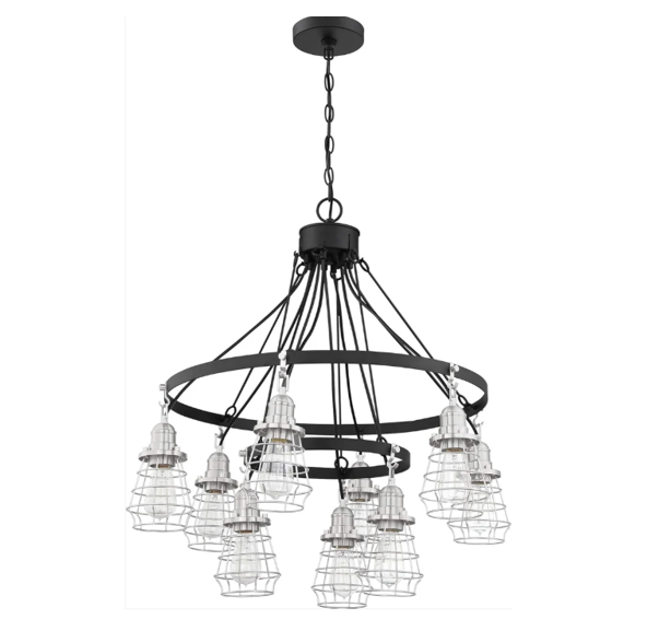 Luminaire Craftmade Plafonnier Thatcher à 9 lumières finition noir mat/nickel poli brossé, collection Neighborhood 50629-FBBNK Kmo Électrique