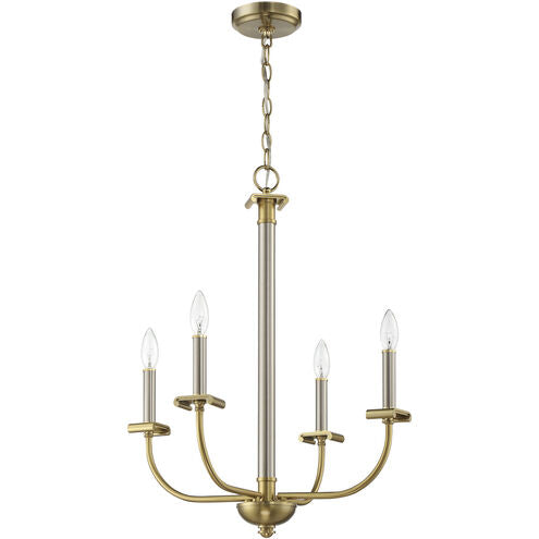 Luminaire Craftmade Plafonnier lustre Stanza à 4 lumières en nickel poli brossé / laiton satiné 54824-BNKSB Kmo Électrique