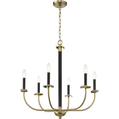Luminaire Craftmade Plafonnier lustre Stanza à 6 lumières en laiton noir mat et satiné 54826-FBSB Kmo Électrique