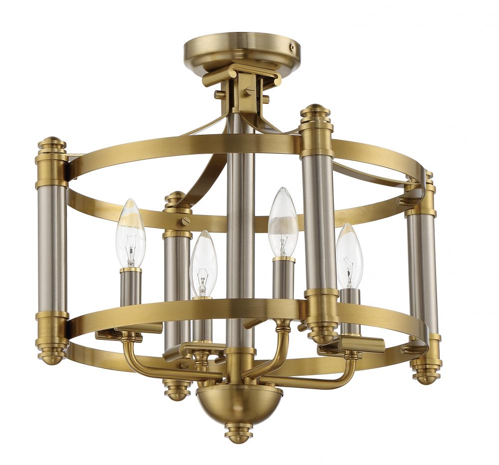 Luminaire Craftmade Plafonnier semi-encastré Stanza à 4 lampes, 18 pouces, nickel poli brossé/laiton satiné 54854-BNKSB Kmo Électrique