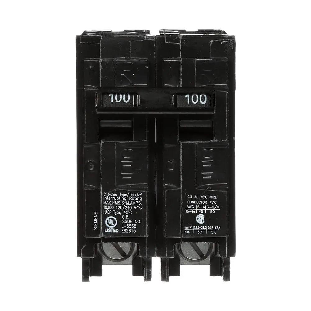 Disjoncteur 100A 2 pôles Siemens SIEQ2100 Kmo Électrique